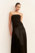 ADRI STRAPLESS PANELLED MAXI DRESS - BLACK - Image 2