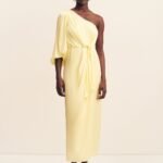 LUMIERE TIE FRONT ONE SHOULDER MIDI DRESS - GOLDEN HOUR