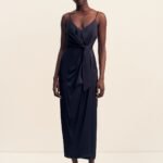 LUMIERE TIE FRONT MIDI DRESS - NIGHT SKY