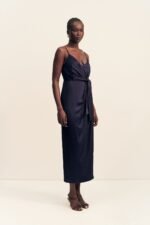 LUMIERE TIE FRONT MIDI DRESS - NIGHT SKY - Image 3