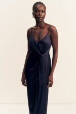 LUMIERE TIE FRONT MIDI DRESS - NIGHT SKY - Image 2