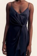 LUMIERE TIE FRONT MIDI DRESS - NIGHT SKY - Image 7