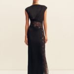 ENIKO LACE GATHERED MAXI DRESS - BLACK