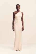 LA LUNE GATHERED ONE SHOULDER MAXI DRESS - CREAM