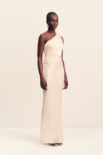 LA LUNE GATHERED ONE SHOULDER MAXI DRESS - CREAM - Image 2