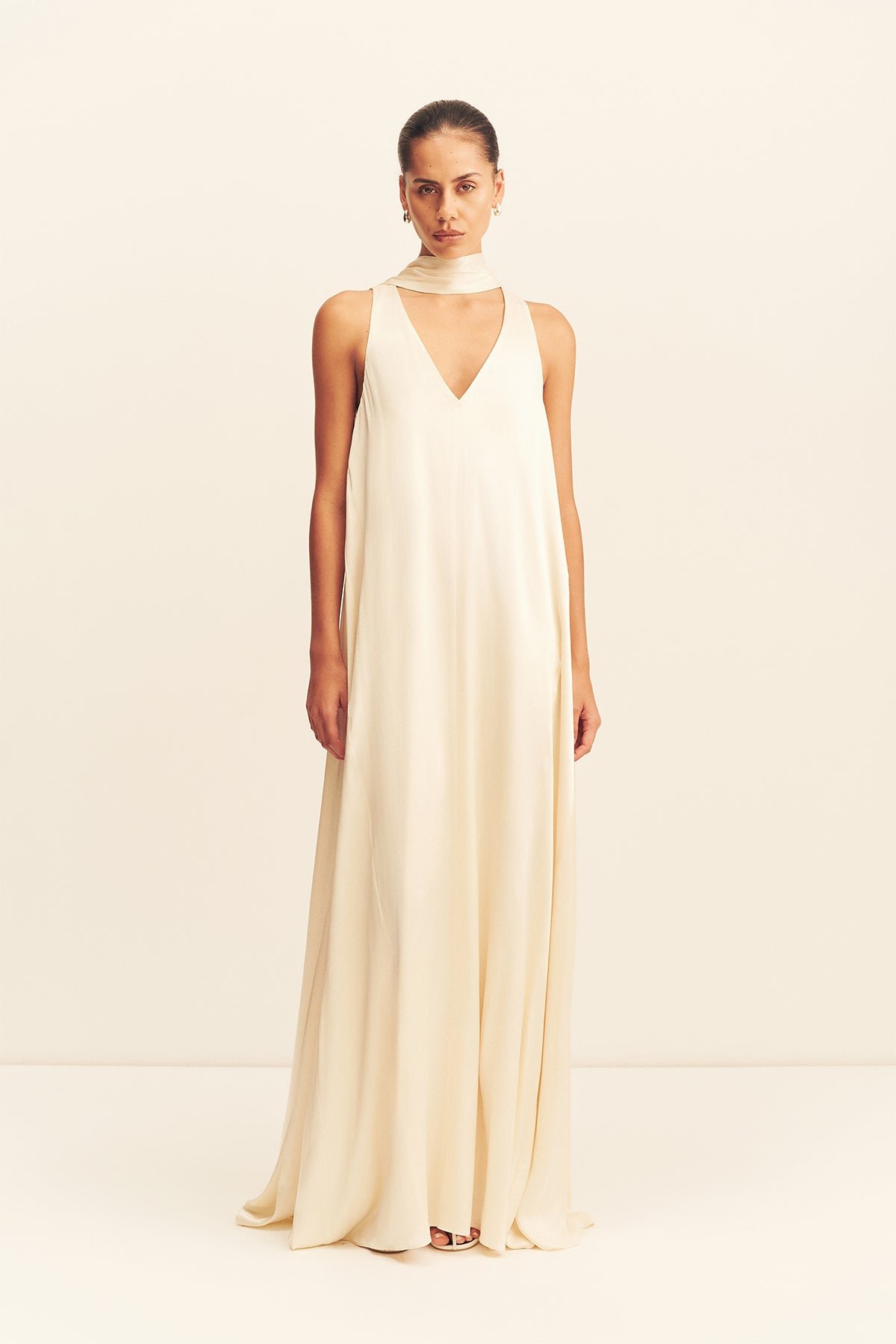 230_6251455_LA_LUNE_SCARF_PANELLED_MAXI_DRESS_CREAM_1R LA LUNE SCARF PANELLED MAXI DRESS - CREAM - Image 1
