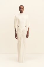 MIRO SLINKY JERSEY CAPE DRAPED MAXI DRESS - IVORY
