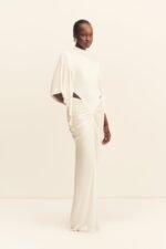 MIRO SLINKY JERSEY CAPE DRAPED MAXI DRESS - IVORY - Image 4