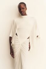 MIRO SLINKY JERSEY CAPE DRAPED MAXI DRESS - IVORY - Image 3