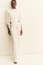 MIRO SLINKY JERSEY CAPE DRAPED MAXI DRESS - IVORY - Image 7