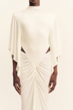 MIRO SLINKY JERSEY CAPE DRAPED MAXI DRESS - IVORY - Image 8