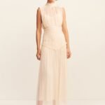 CLEMENCE HIGH NECK MIDI DRESS - CREAM