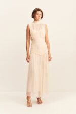 CLEMENCE HIGH NECK MIDI DRESS - CREAM