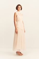 CLEMENCE HIGH NECK MIDI DRESS - CREAM - Image 3