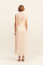 CLEMENCE HIGH NECK MIDI DRESS - CREAM - Image 4