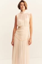CLEMENCE HIGH NECK MIDI DRESS - CREAM - Image 2