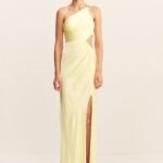 LA LUNE ASYMMETRICAL GATHERED MAXI DRESS - LEMON