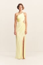 LA LUNE ASYMMETRICAL GATHERED MAXI DRESS - LEMON