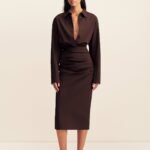 CAMPBELL SHIRT FITTED MIDI DRESS - RISTRETTO