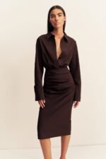 CAMPBELL SHIRT FITTED MIDI DRESS - RISTRETTO - Image 2