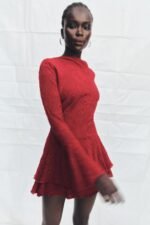 BOWERY LONG SLEEVE RUFFLE MINI DRESS - CHERRY - Image 2