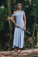RIO ASYMMETRICAL DRAPED MIDI DRESS - CORNFLOWER BLUE - Image 6