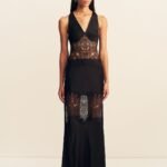 JAMILA PLUNGED LACE PANELLED MAXI DRESS - BLACK