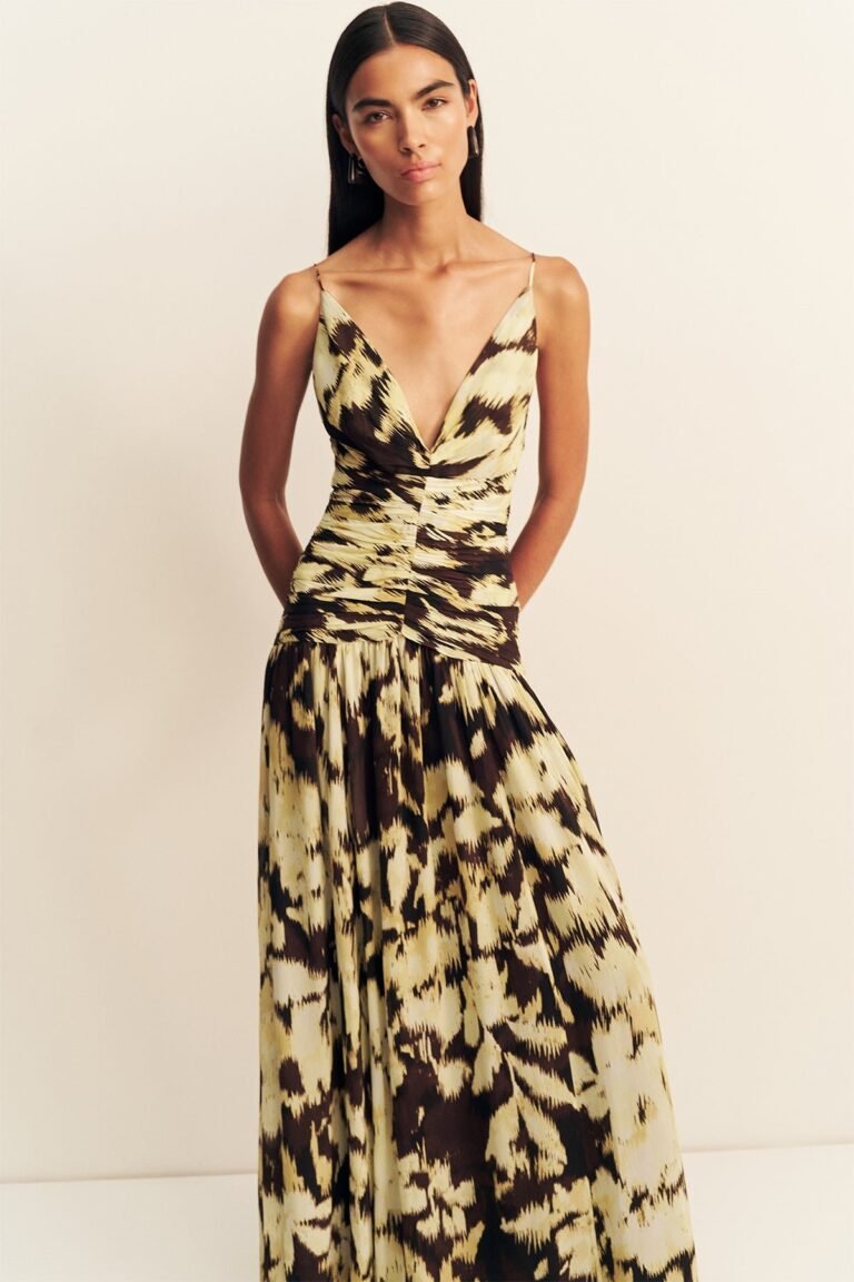 32 Sunyeol Plunged Gathered Maxi Dress 1262017 IKAT SUNGLOW 6R