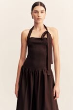 ALIAH HALTER TIE MIDI DRESS - COFFEE - Image 2
