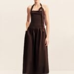 ALIAH HALTER TIE MIDI DRESS - COFFEE