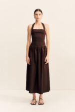 ALIAH HALTER TIE MIDI DRESS - COFFEE - Image 3