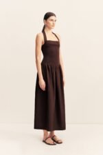 ALIAH HALTER TIE MIDI DRESS - COFFEE - Image 4