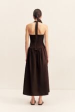 ALIAH HALTER TIE MIDI DRESS - COFFEE - Image 6