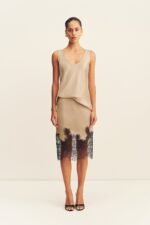 LUCIA LACE MIDI SKIRT - CHAMPAGNE/BLACK