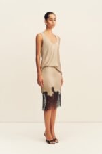 LUCIA LACE MIDI SKIRT - CHAMPAGNE/BLACK - Image 3