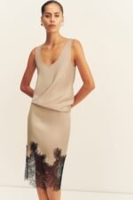 LUCIA LACE MIDI SKIRT - CHAMPAGNE/BLACK - Image 2