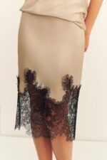 LUCIA LACE MIDI SKIRT - CHAMPAGNE/BLACK - Image 6