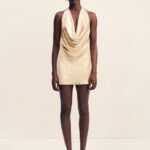 ANDIE CRUSHED LOW COWL MINI DRESS - CHAMPAGNE