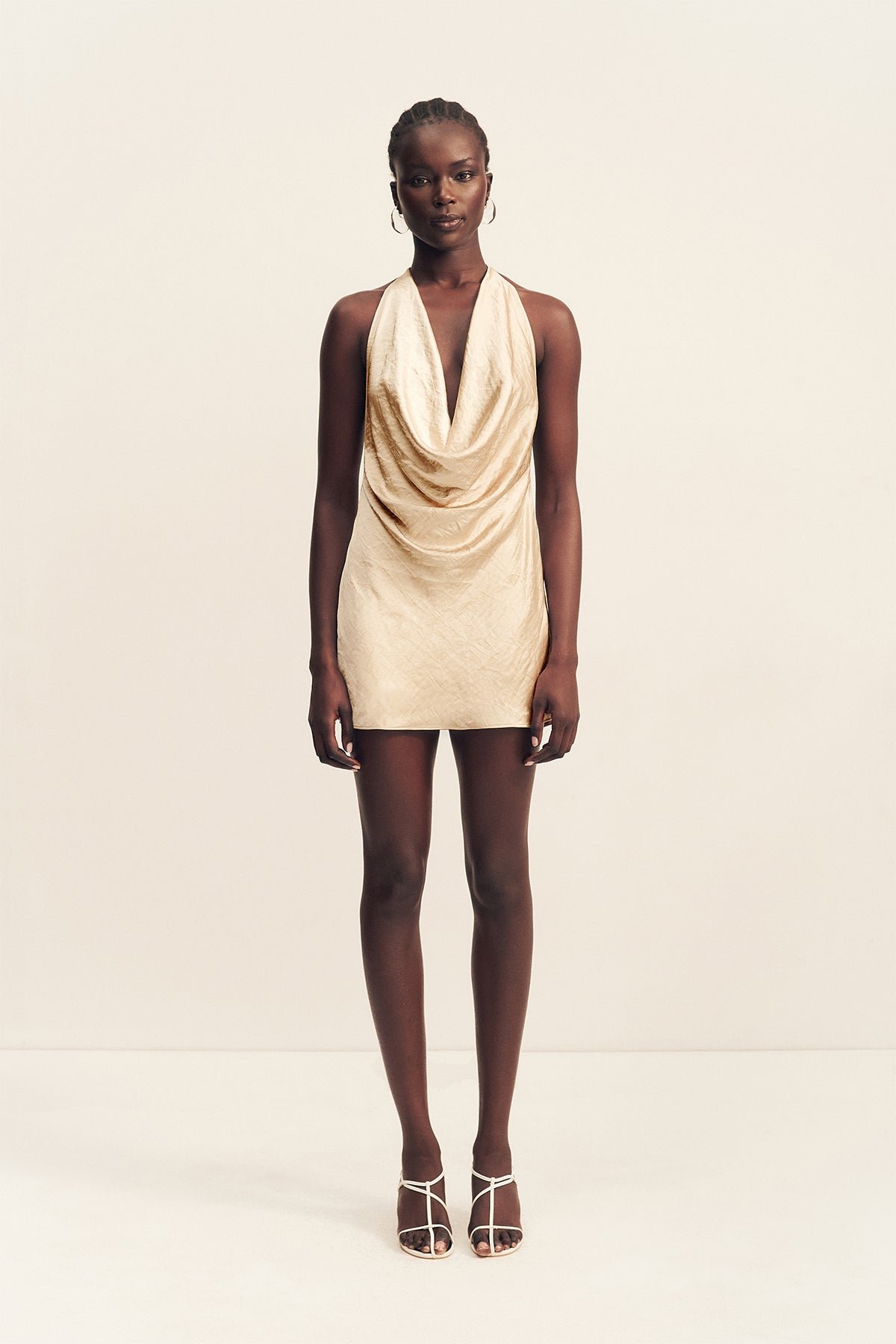 41_Andie_Low_Cowl_Mini_Dress_1261126_CHAMPAGNE_1R ANDIE CRUSHED LOW COWL MINI DRESS - CHAMPAGNE - Image 1