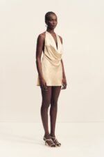 ANDIE CRUSHED LOW COWL MINI DRESS - CHAMPAGNE - Image 3