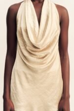 ANDIE CRUSHED LOW COWL MINI DRESS - CHAMPAGNE - Image 9