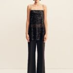 EVERLY SEQUIN LONG LINE CAMI - BLACK