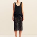 EVERLY SEQUIN MIDI SKIRT WITH DETACHABLE LINING- BLACK