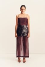 AMERIE SILK SEQUIN MAXI SKIRT - PORT ROYALE