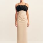 CAMPBELL BUBBLE BODICE MIDI DRESS - OAT MILK