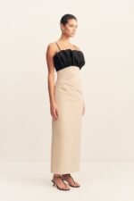 CAMPBELL BUBBLE BODICE MIDI DRESS - OAT MILK - Image 3
