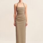 LANI DRAPED HALTER MAXI DRESS - PEBBLE