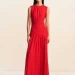 AMINA PANELLED RUCHED MAXI DRESS - CHILLI
