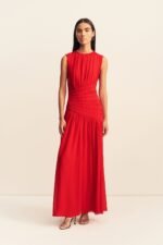 AMINA PANELLED RUCHED MAXI DRESS - CHILLI