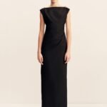 OTIS DRAPED HIGH NECK MIDI DRESS - BLACK